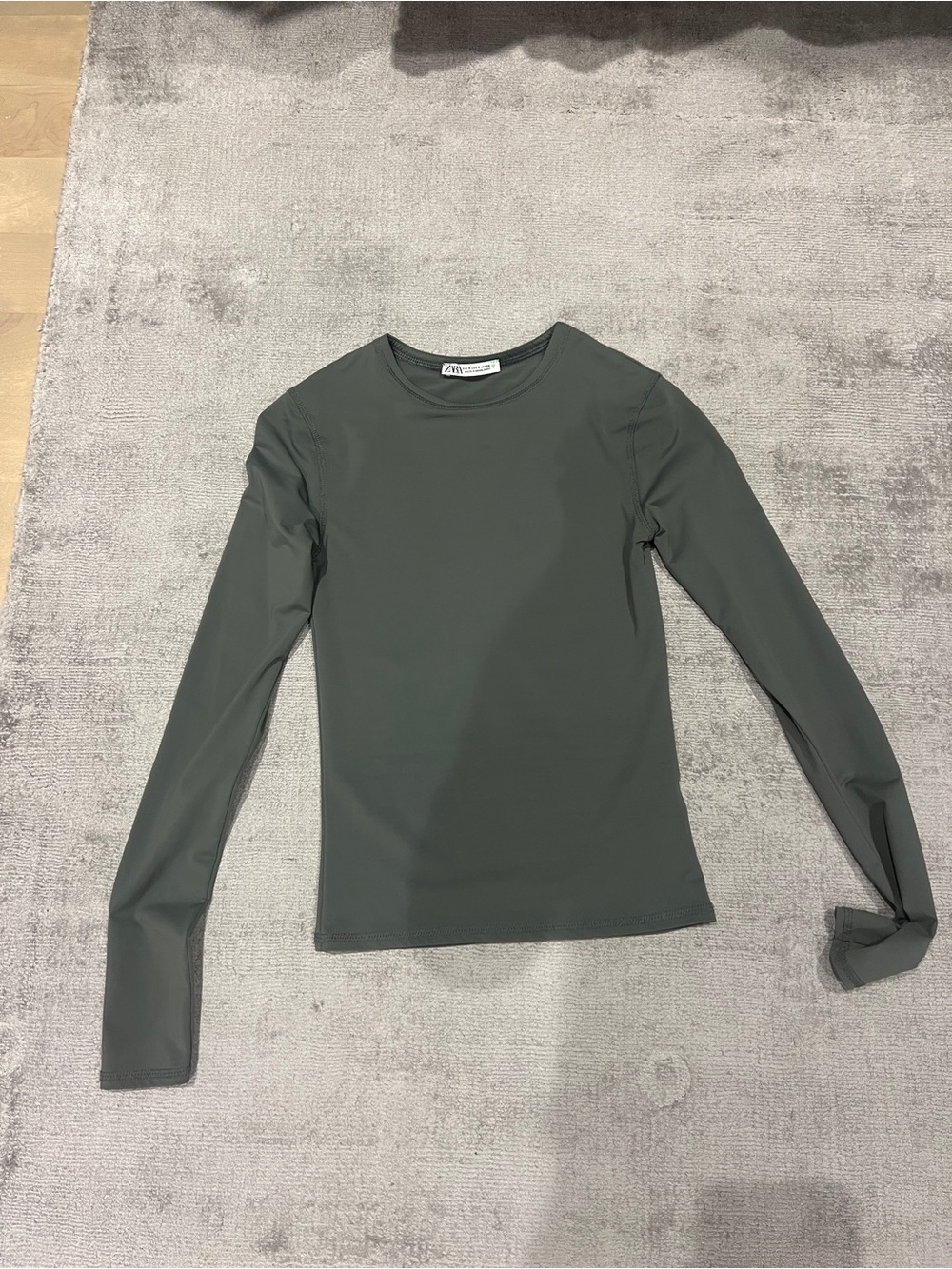 Zara Slim Long-Sleeve Crewneck Top - Olive Green